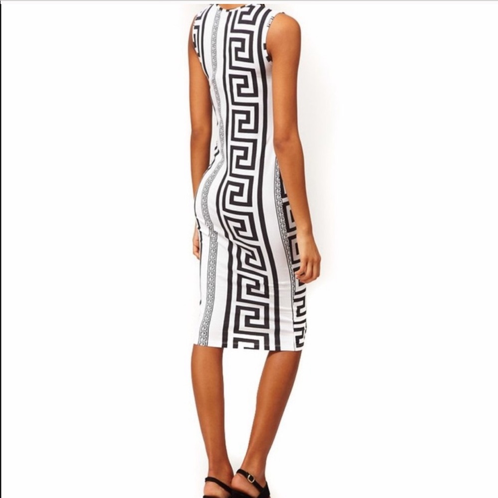 SOLD OUT Asos Petite Black Midi Greek Key Dress - Picture 2 of 6